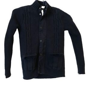 JACADI 100% Cotton Cable Knit Cardigan Sweater Jacket Boys Navy Blue 8Y 129cm